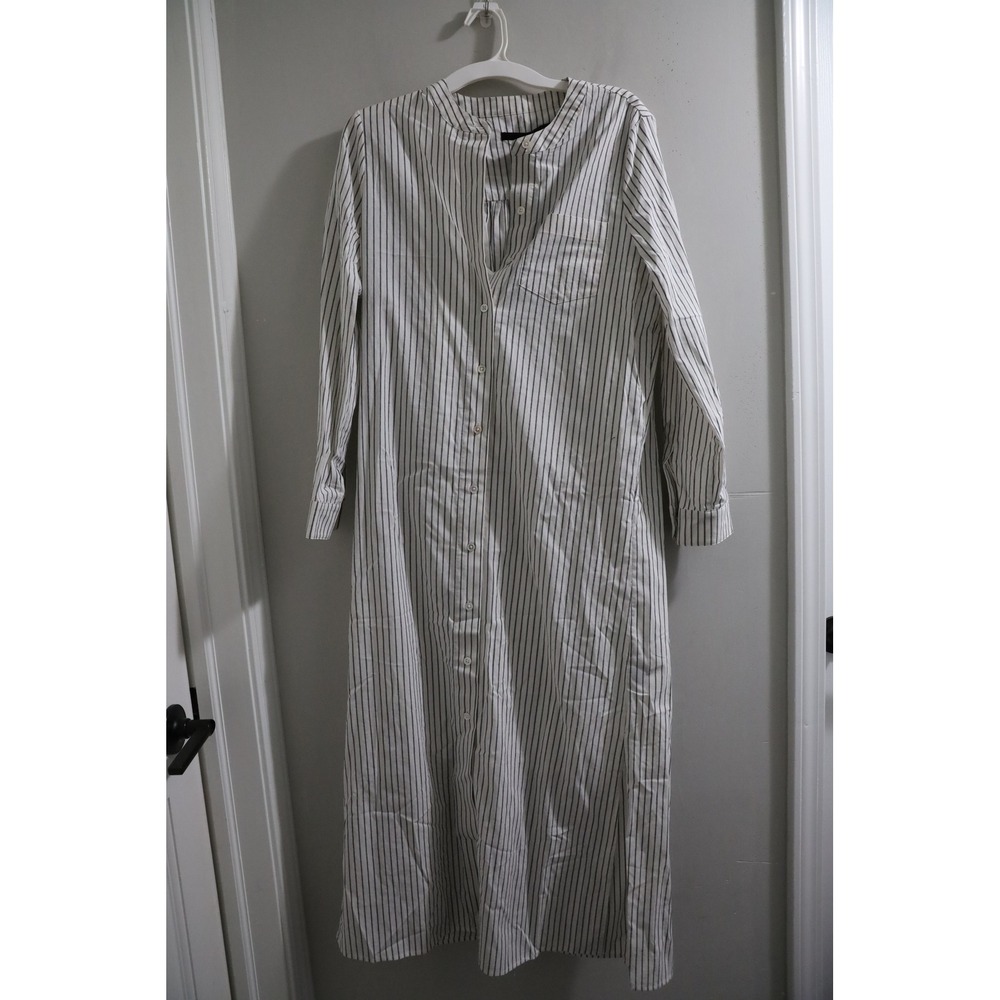 Jenni Kayne Capri Caftan Dress Navy Stripe Linen Blend Button Front Midi‎